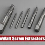 A professional dewalt screw extractor set case lying flat on a rough concrete floor surface for use.