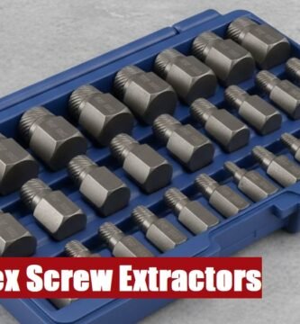 A complete hex screw extractor set case lying on a rough concrete floor for smooth workshop maintenance.