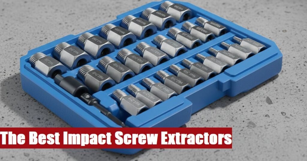 A robust impact screw extractor set case lying on a concrete surface for heavy duty fastener removal.