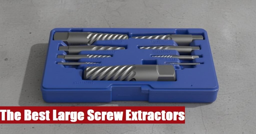 A professional large screw extractor set case resting on a rough cement floor for heavy mechanical work.