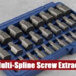 Professional multi spline screw extractor kit case resting on a concrete floor for tough removal jobs.