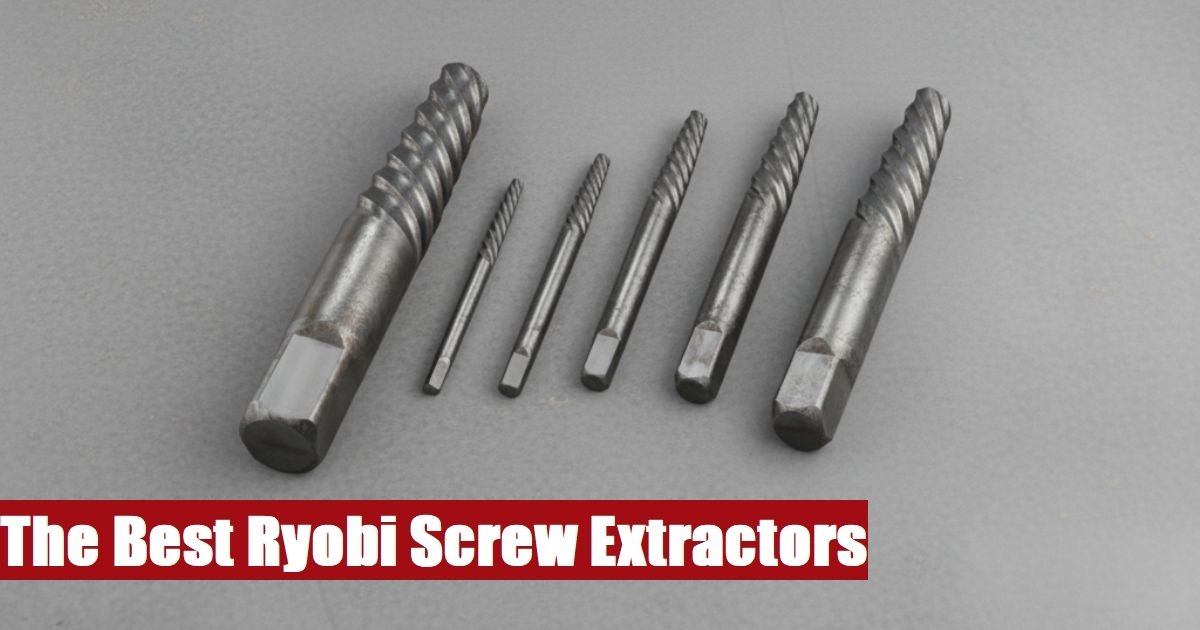 A reliable Ryobi screw extractor set inside a toolbox lying on cement, ready for fastener removal projects.