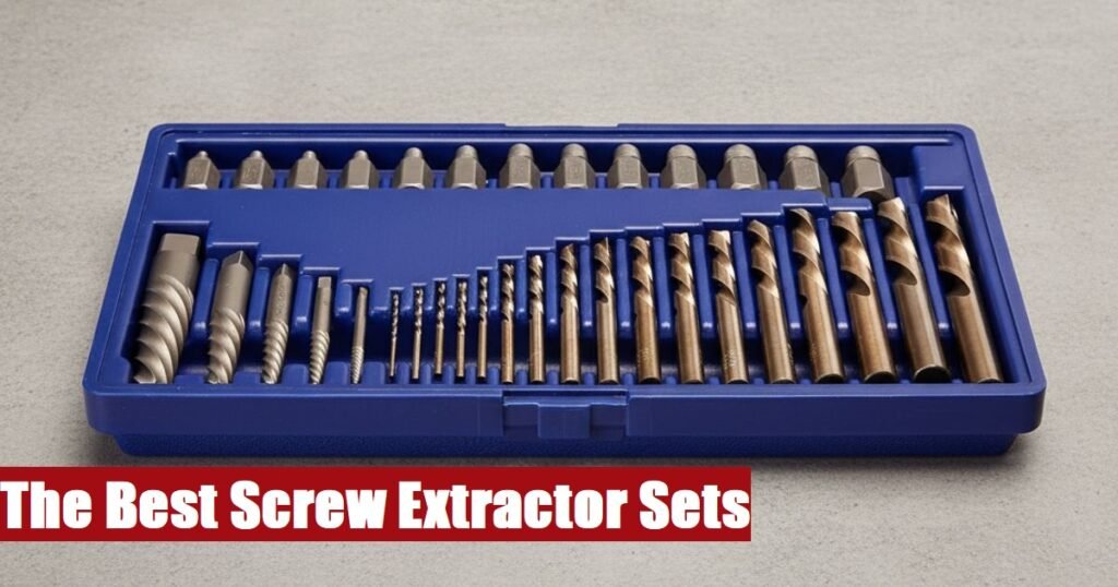 A heavy duty screw extractor set case resting on grey cement, ready for challenging mechanical repairs.