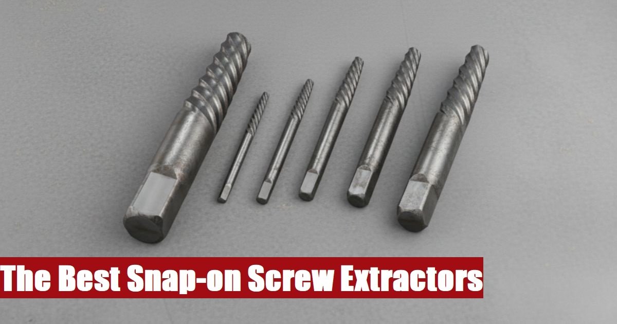 Durable snap on screw extractor kit box lying on a cement surface for efficient fastener removal tasks.