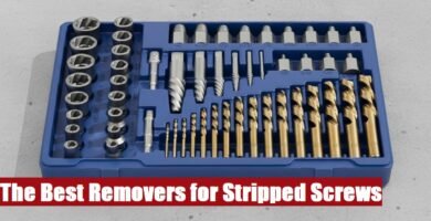 Heavy duty stripped screw remover kit case lying on a grey cement floor for tough renovation projects.