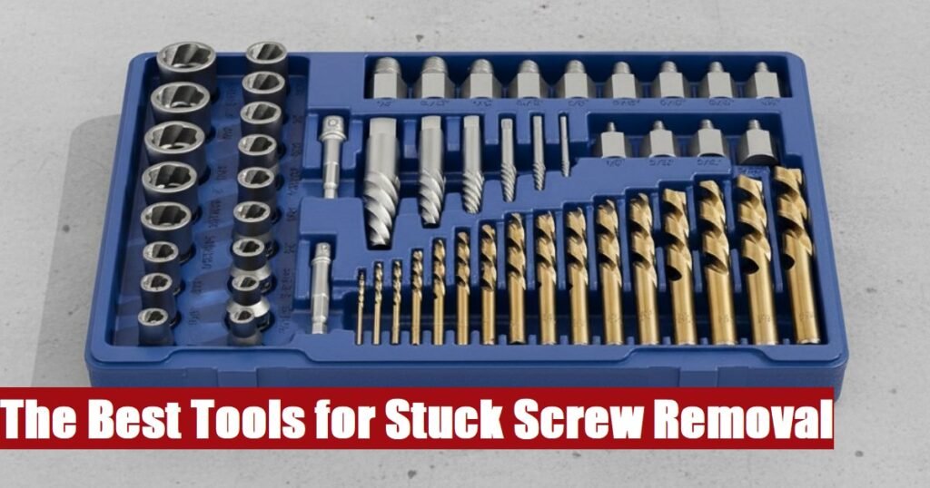 Professional stuck screw removal tool kit box lying on a concrete floor ready for tough extraction jobs.